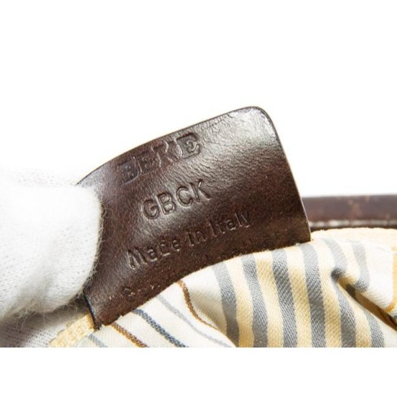 Bally Vintage Brown Leather And Bluish Grey Plaid Canvas Satchel - Picture 6 of 12